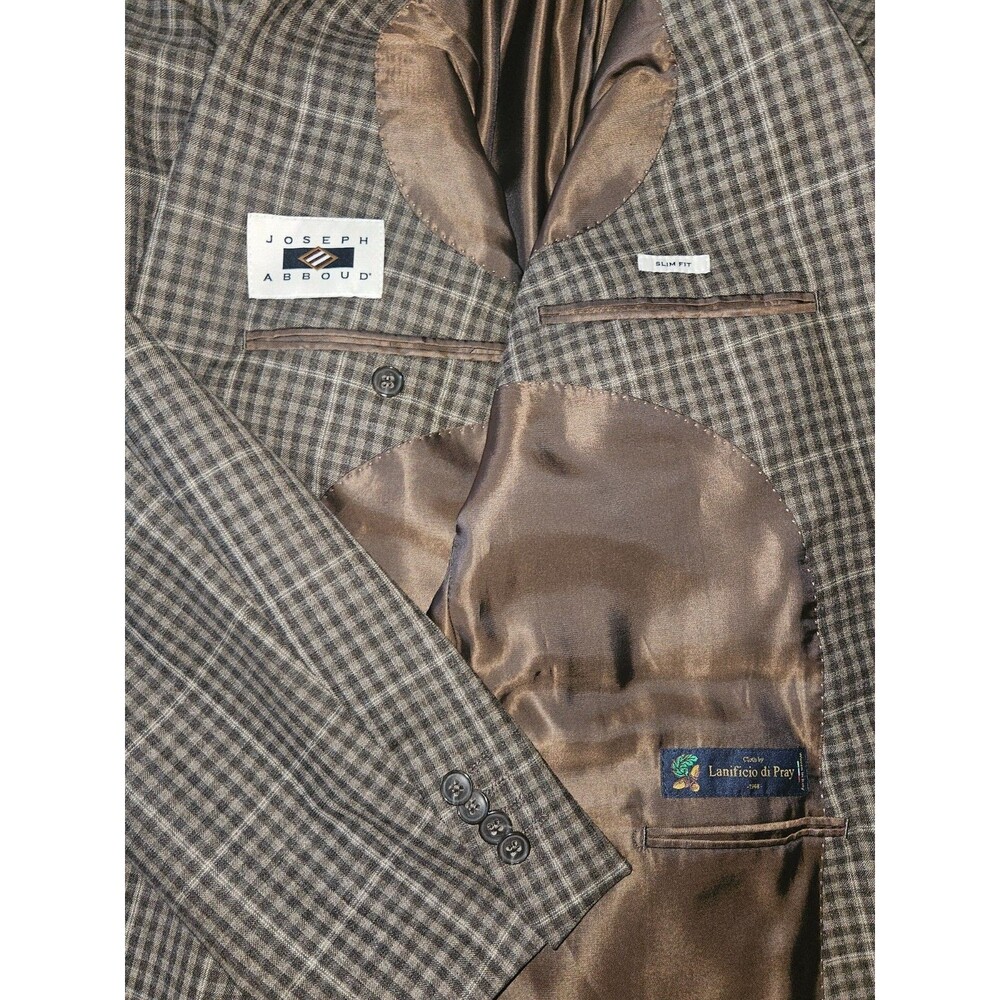 🔥Pristine 🔥 JOSEPH ABBOUD Beige Gingham Check Sport Coat 48L 💯